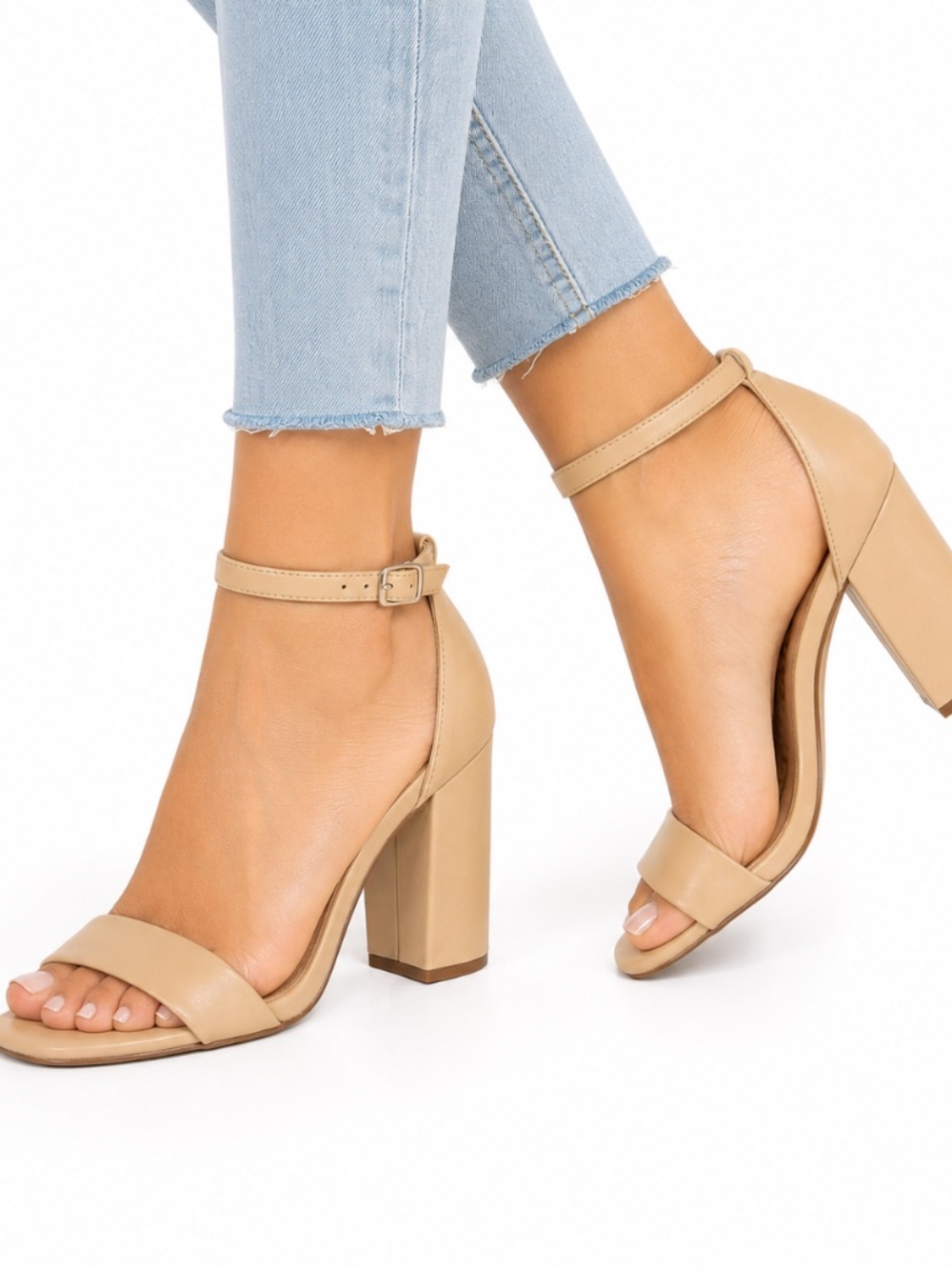 Sam Edelman Nude Block Heel Ankle Strap Sandals Size 8 Women's Dress Heels